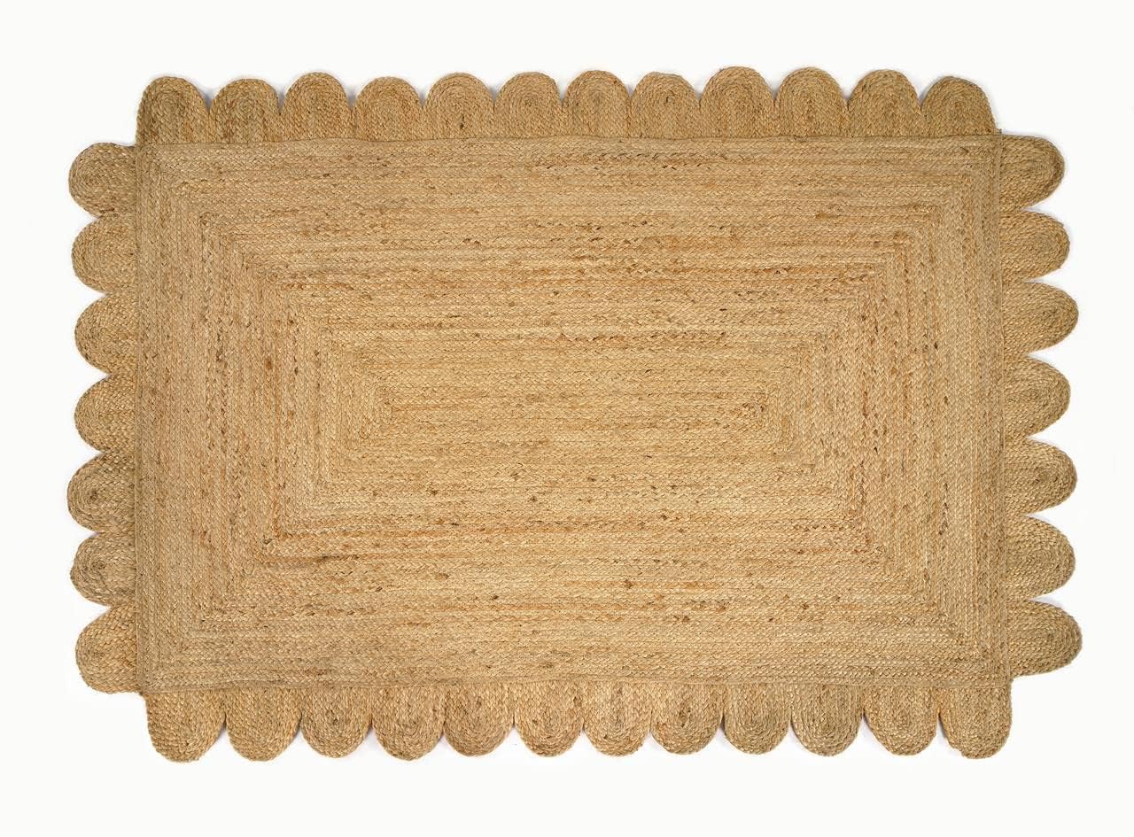 GRUHUM Scalloped Jute Area Rugs 8x10ft Rectangular Natural Fiber Handwoven Soft Braided Rustic Vintage EcoFriendly Rug- Farmhouse Indoor EcoFriendly Livingroom Bedroom Kitchen Hallways 8x10 Rectangle