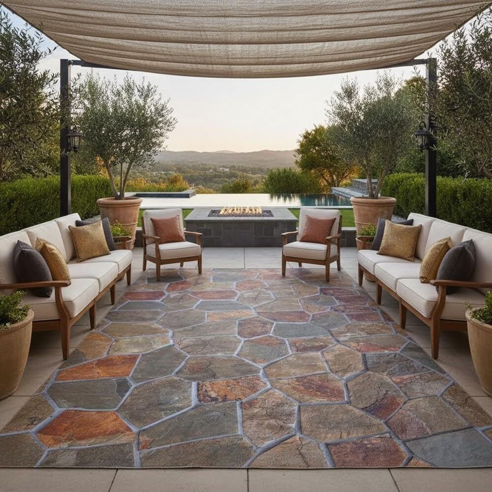Rustic Distressed Grey Brown Rock Stones Texture 2x3 Outdoor Area Rug for Garden Backyard Balcony Patio Camping Deck Pool Floor Mats Non Slip Washable Waterproof Thin Indoor Outside Carpets