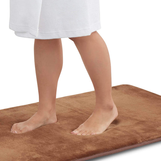 Genteele Memory Foam Bath Mat Non Slip Absorbent Super Cozy Velvet Bathroom Rug Carpet (17 inches X 24 inches, Brown)