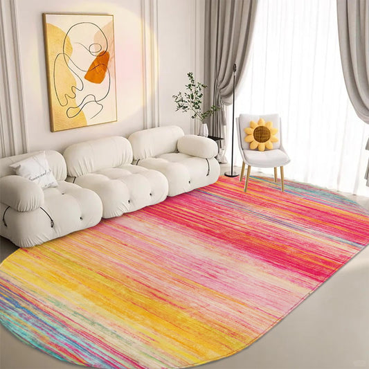 USTIDE Oval Rainbow Rug 4x6ft Washable Soft Floor Mat for Girls Room Colorful Stripe Kids Rug Super Comfy Bedroom/Living Room/Children Room Home Decor