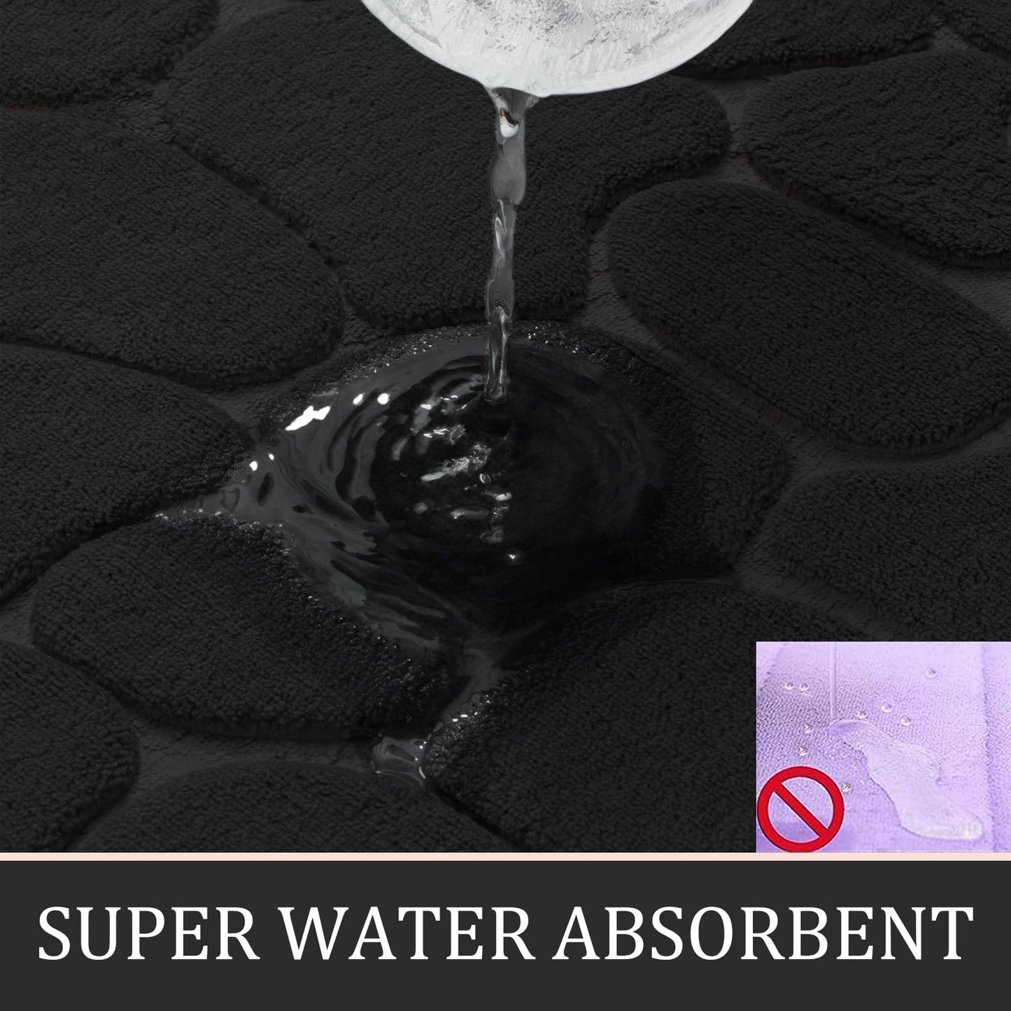 YIHOUSE Bathroom Rugs Mat Set 2 Piece Black, Memory Foam Bath Mats Sets, Non Slip Water Absorbent Washable Bath Rugs for Sink, Toilet and Floor