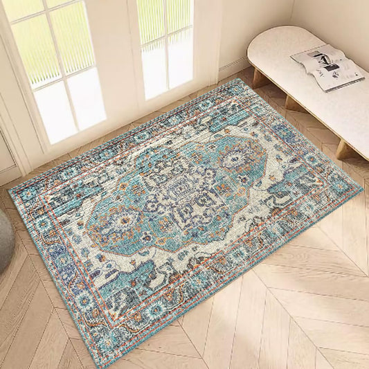 WuFulon Indoor Rugs for Entryway - 2x3 Area Rug Non-Slip Backing Washable Inside Door Mats Low-Profile Throw Rugs for Bathroom, Vintage Print Distressed Rug for Kitchen Bedside