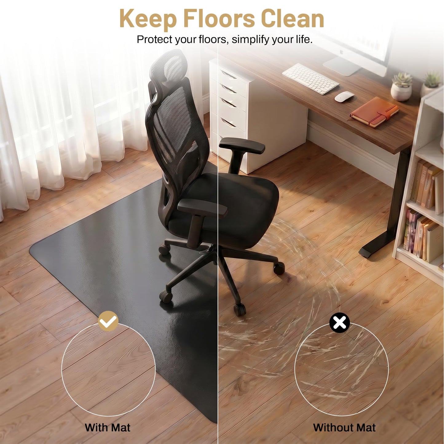 Black Office Chair Mat for Hardwood Floors 36" x 48", Heavy Duty Floor Protector for Rolling Desk Chairs, Durable Plastic Chair Mat for Home Office, Gaming Room, Tile, Laminate & Vinyl Flooring