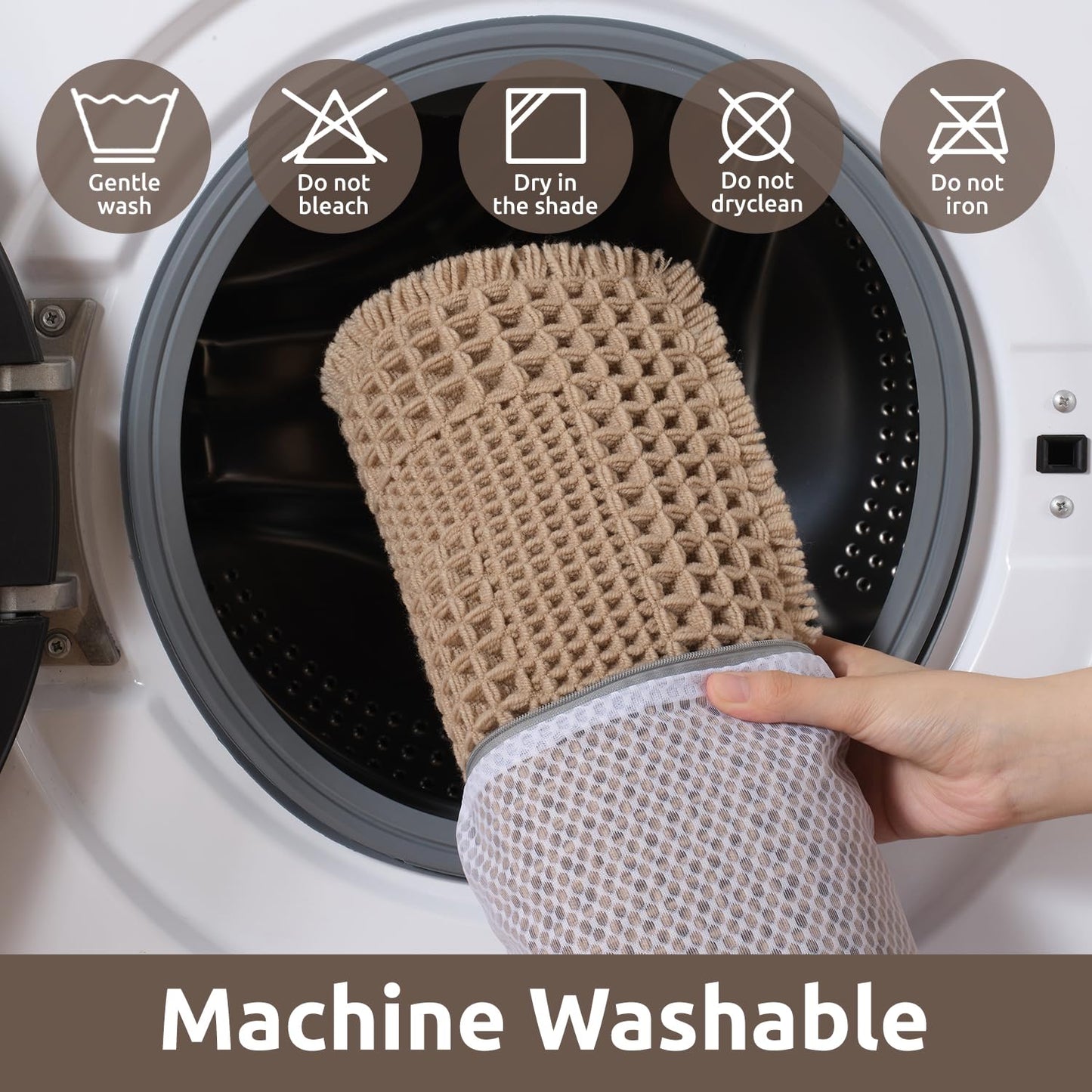 AMOAMI Waffle Bath-Mat, Absorbent Bath Mats for Bathroom Non Slip, Machine Washable Bathroom Rugs with Tassels Ultra Soft Boho Bath Rugs for Floor 18"x30" Beige