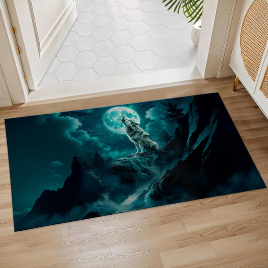 Plistiz Howling Wolf Moonlight Indoor Door Mat, 17x29.5 Inch, Floor Area Rug for Entryway, Living Room, or Bathroom, Non-Slip Doormat, Wildlife Home Decor Rug Gifts