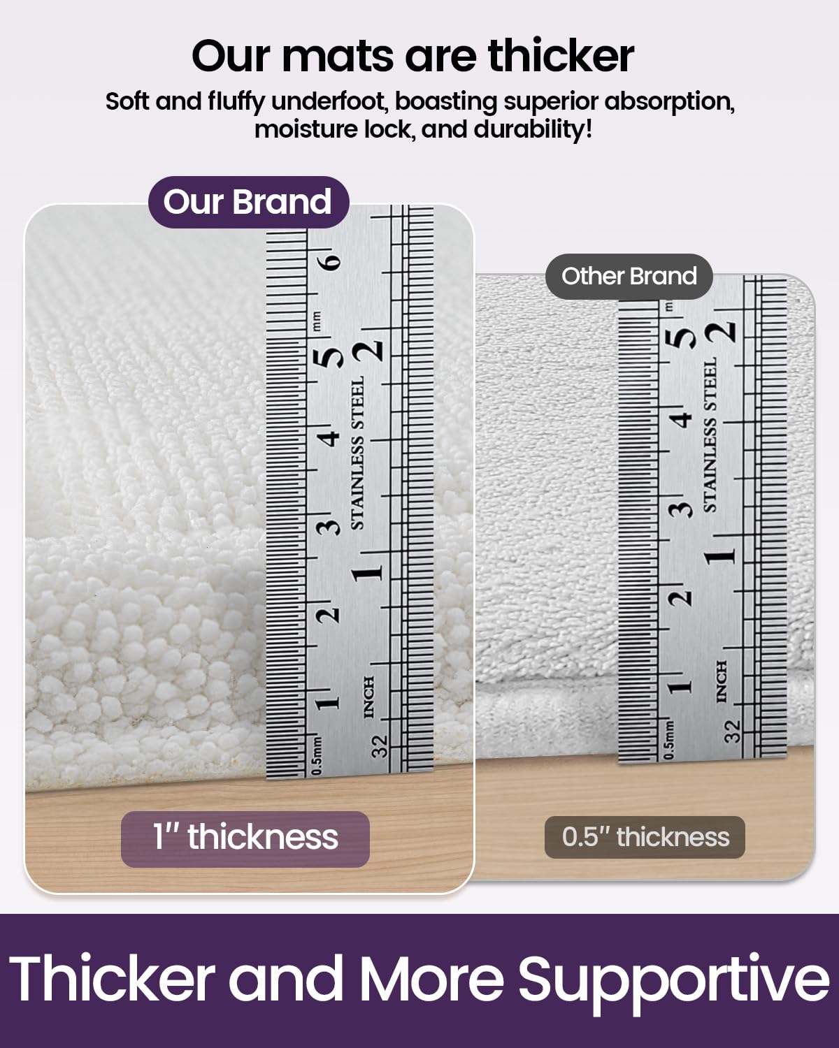 DEXI Memory Foam Bath Mat 24x17, Soft Absorbent Chenille Bathroom Rug, Non Slip Quick Dry Bath Mats for Bathroom, Thick Plush Floor Carpet for Tub Shower, Sink, Ivory