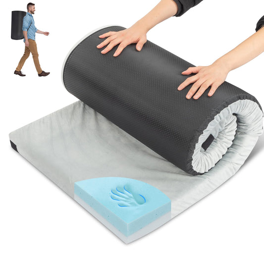 Outvita Sleeping Pad, Portable Camping Mat, CertiPUR-US Memory Foam Camping Mattress, Roll Up Floor Bed for Tent, Cot, Truck, Car, Outdoor Travel w/Portable Bag (3" with Pillow / 2.5" Without Pillow)