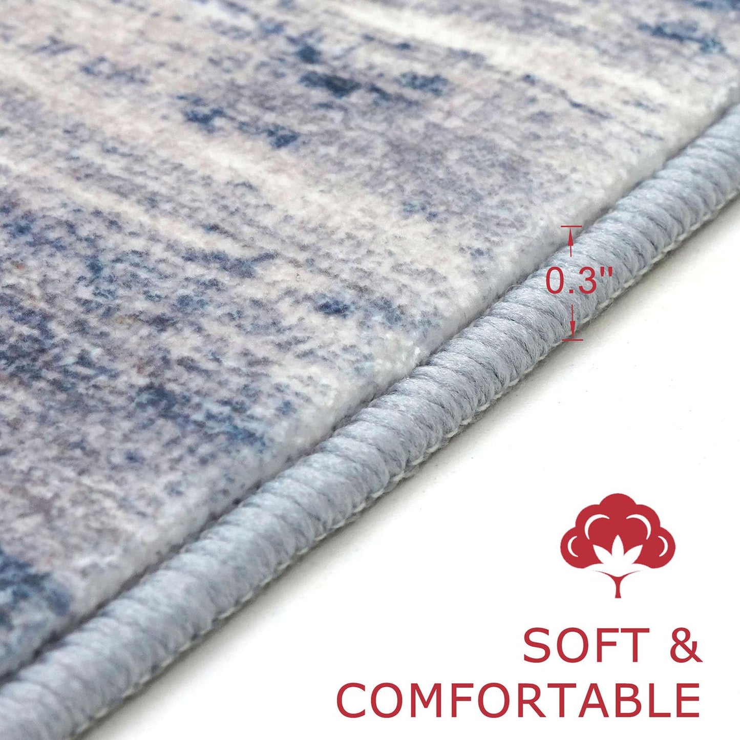 KOZYFLY Modern Abstract Rugs for Entryway 2x3, Washable Kitchen Rug Non-Slip Soft Small Area Rug, Grey-Blue Striped Throw Rugs Faux Wool Doormat for Bedside Entrance Bathroom Sink