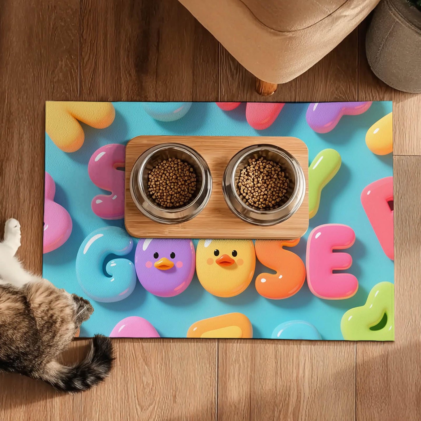 HOMETITUTE 20x12 inch Duck Design Non Slip Dog Food Mat Pet Bowl Placemat for Food and Water Small Dog Bowl Mats Cat Food Mat Easy to Clean Feeding Mats for Small Pets Cute