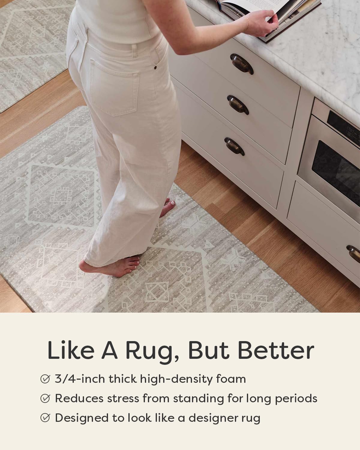 House of Noa Nama Standing Mat – Anti-Fatigue Cushioned Kitchen Mats for Floor | Ergonomic Bounce-Back Foam Kitchen Mats | Anti-Fatigue Mats for Kitchen & Standing | Checker Almond | 22" x 54"