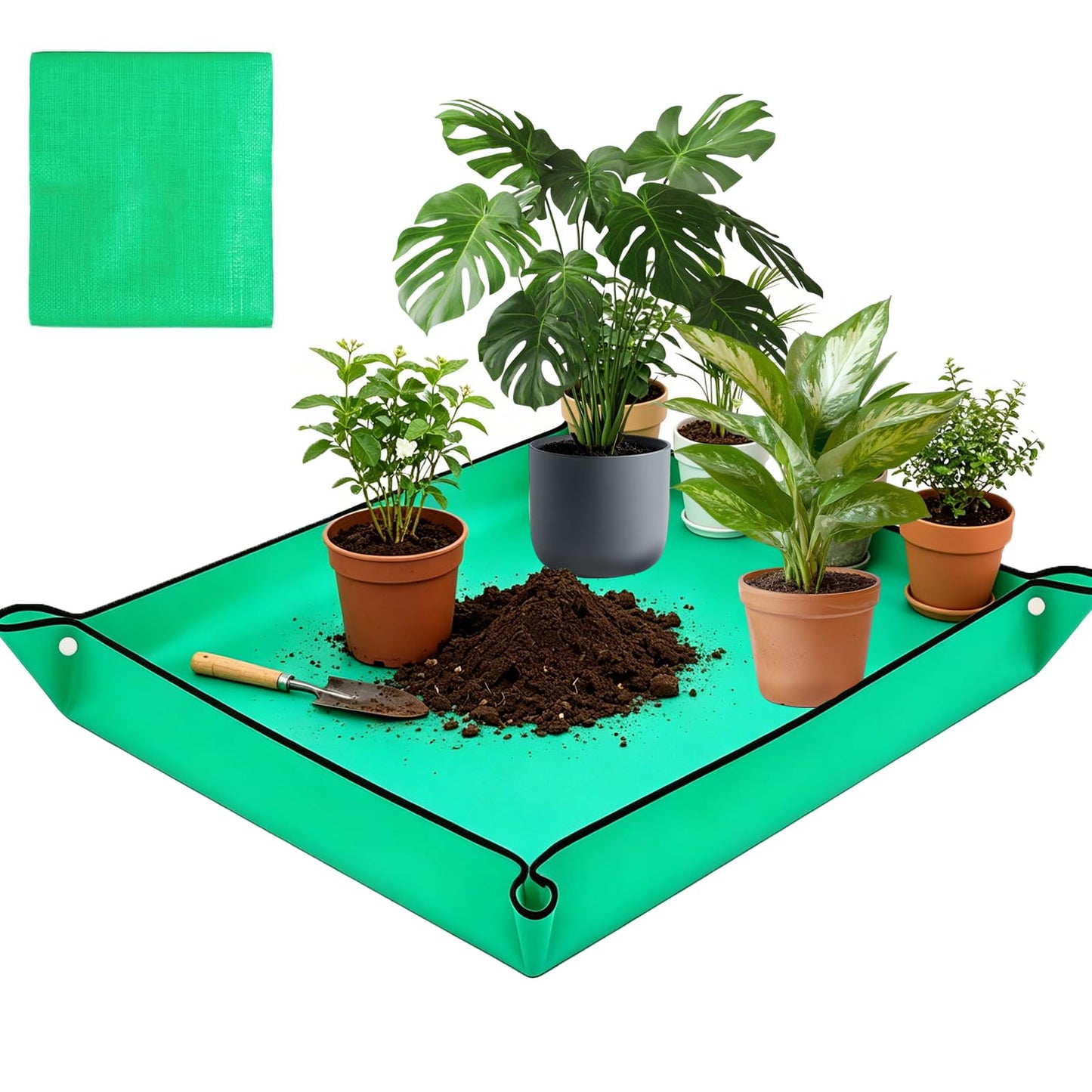 59'' x 59'' Extra Large Plant Repotting Mat, Thickened Foldable Repotting Mat for Indoor Plants, Transplanting Houseplants, Pot Out, Mix Soil and Mess Control, Gardening Gifts for Plant Lover(Green)
