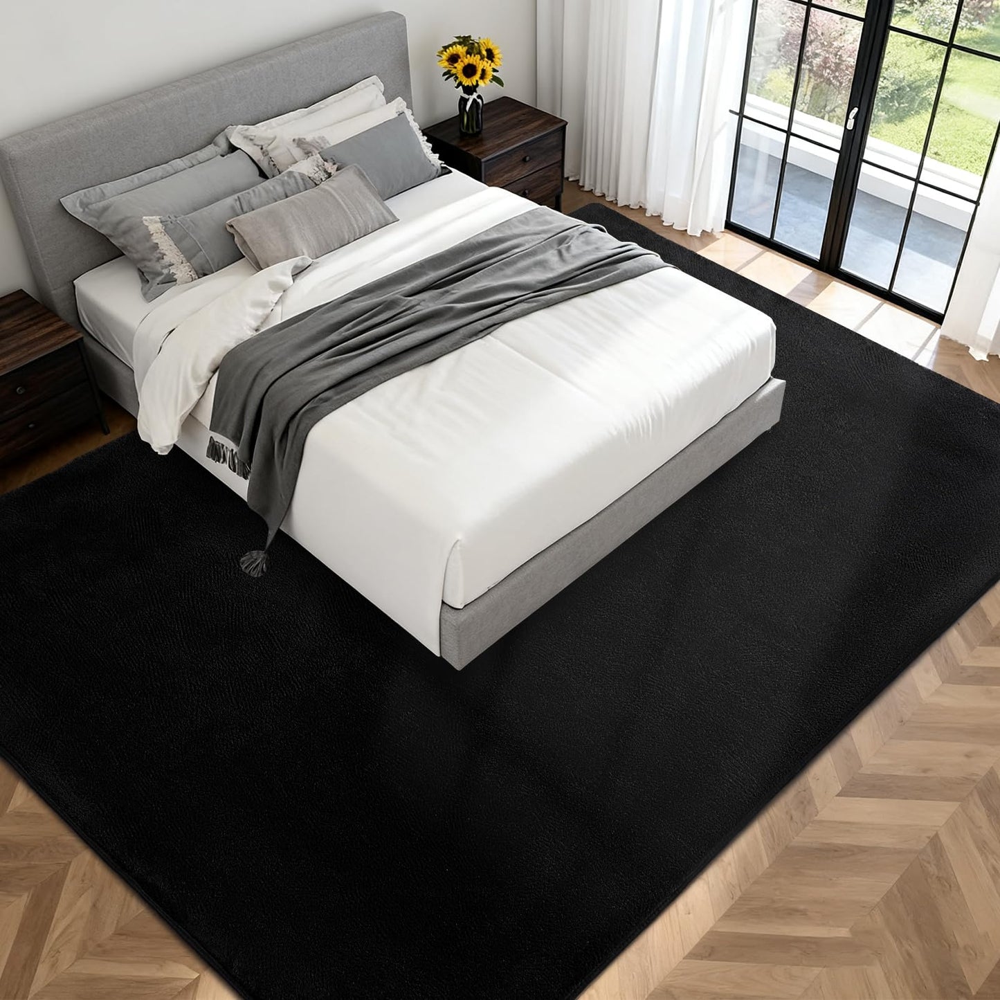 QDUIDU Large Area Rugs for Bedroom Living Room - 6x9 Feet Ultra Soft Black Rug Thickened with Memory-Foam, Solid Modern Minimalist Carpets for Home Decor, Non-Slip and Comfy Nursery Room Rugs