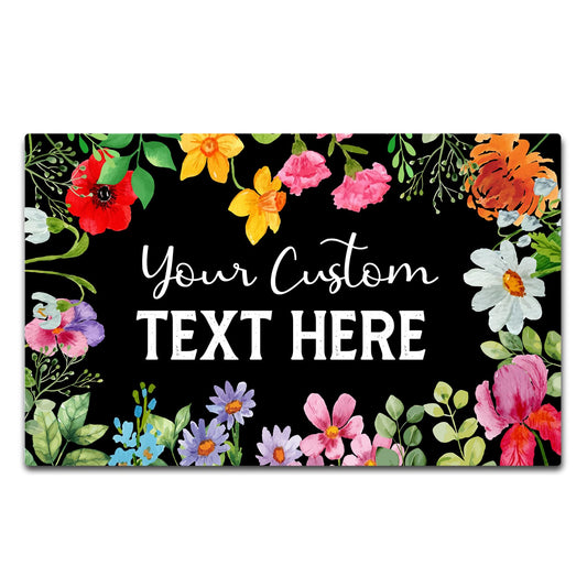 Spring Summer Custom Personalized Colorful Floral Welcome Door Mat - Low Profile Floor Mat - Customized Front Doormat - Indoor/Outdoor Non Slip Rugs for Entryway, Housewarming Gifts