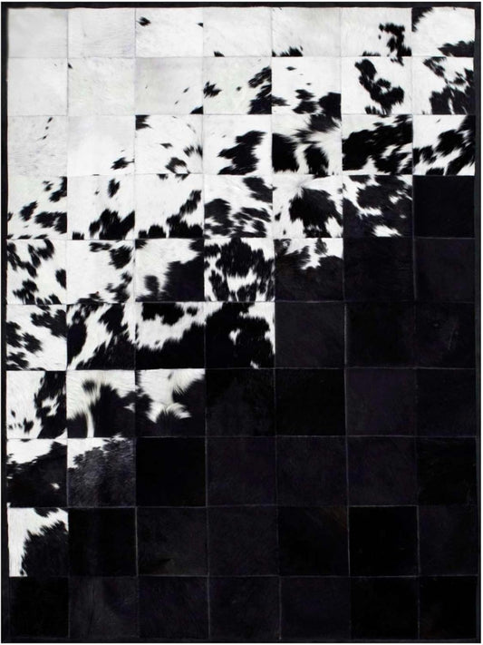 VELMONT STUDIO Luxe Geometric Cowhide Area Rug – Handcrafted Black & White Leather Patchwork Carpet – Modern Designer Checkerboard Rug for Living Room, Bedroom, Office – 100% Natural Hair-On Hide