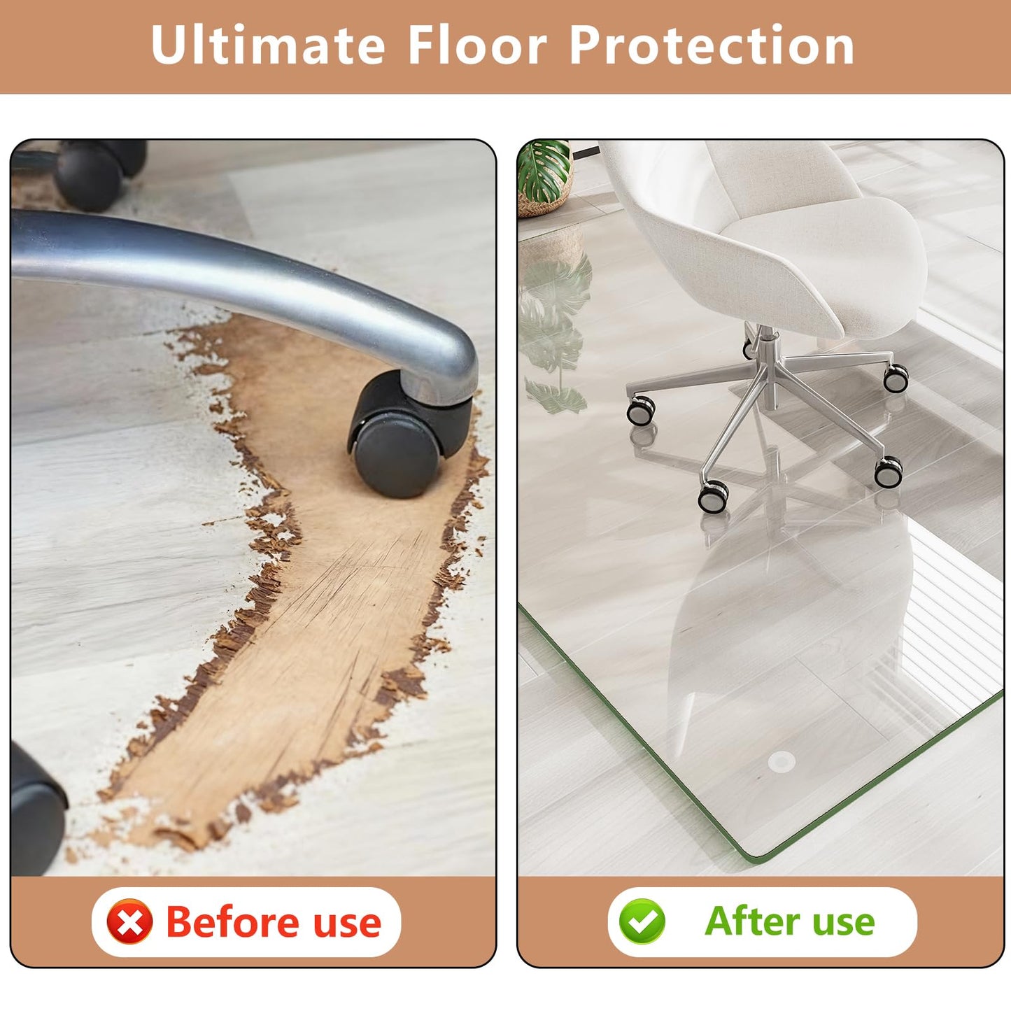 Tempered Glass Chair Mat for Carpet & Hard Floor, 30"x48" Office Chair Mat - Heavy Duty & Scratch Resistant, Non-Slip Pads, Rounded Corners & Polished Edges