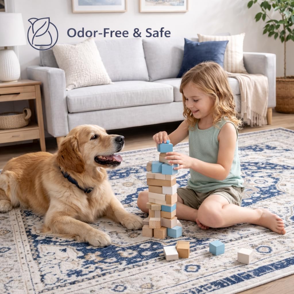 Office Chair Mat for Hard Floor - 48'' x 60'' Chair Mat for Hardwood and Tile Floors, Non-Slip Hard Floor Protection Mats for Rolling Chair Under Desk, Machine Wash (Beige & Blue)