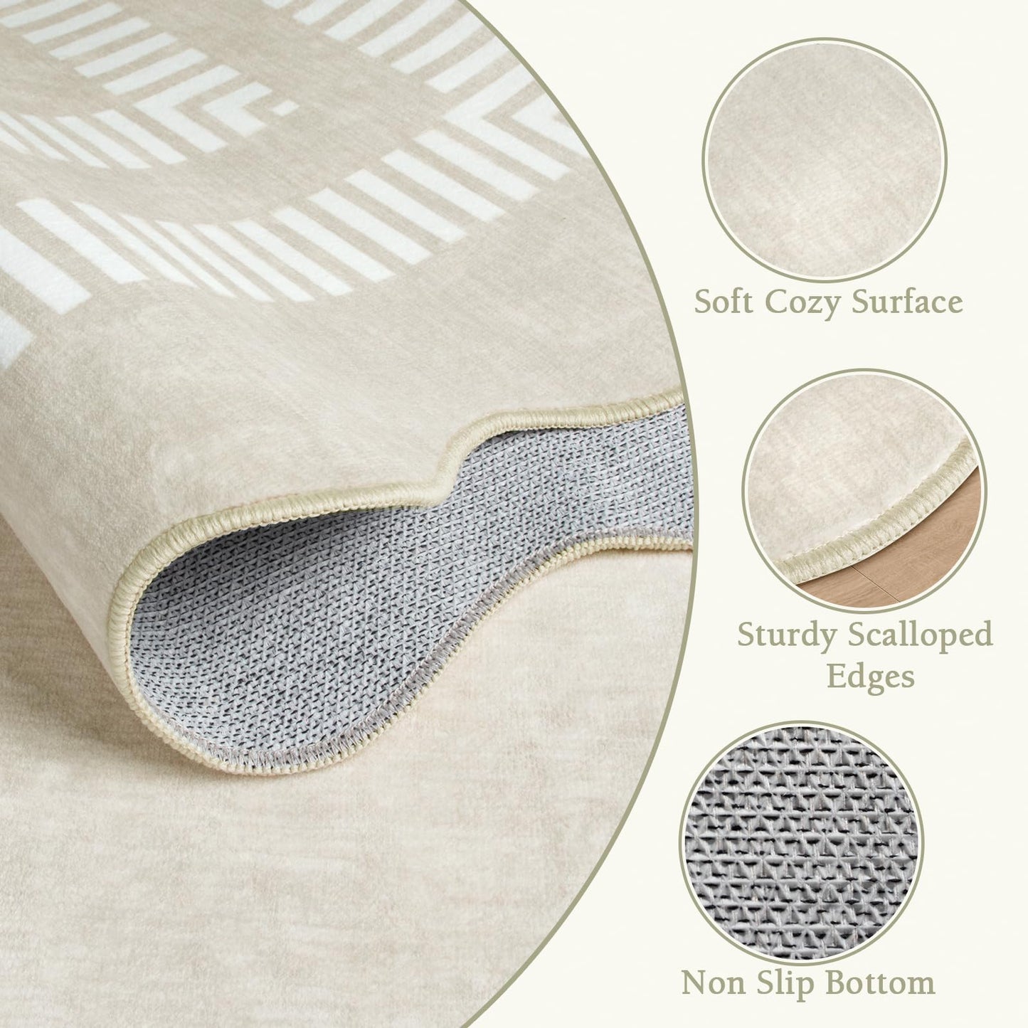 LORWER Area Rugs 5x7 Living Room Washable Modern Rug, Neutral Beige Soft Non Slip Rugs Ultra-Thin Indoor Carpet for Bedroom Dining Room Nursery Home Office