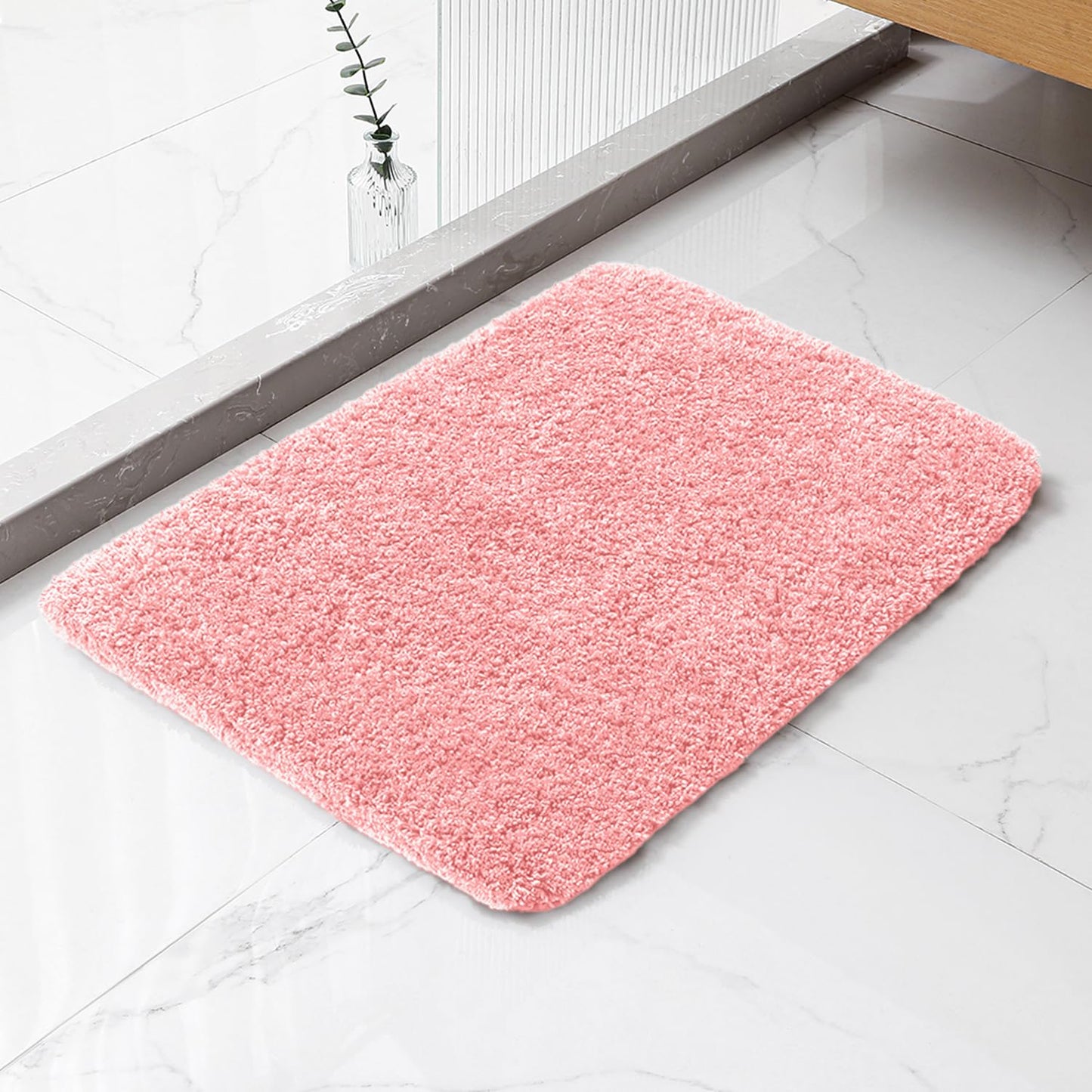 Kildoss Pink Bathroom Rugs 17"x24" - High-Density Microfiber Bath Mat, Fluffy Non Slip Absorbent and Washable Bathroom Mat - Ideal for Small Spaces, Vanity, Toilet, or Pet Mat
