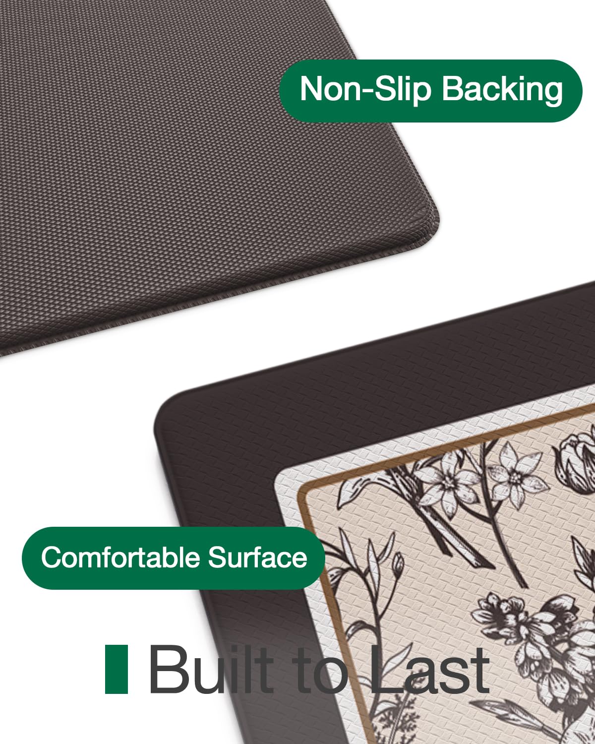 LUMI Kitchen Floor Mats Cushioned Anti Fatigue, 24" x 59" Long Standing Comfort Runner Rug, Memory Foam Padded Mat, Waterproof Rubber Memory Foam Padded for Front Sink Laundry, Cream Black