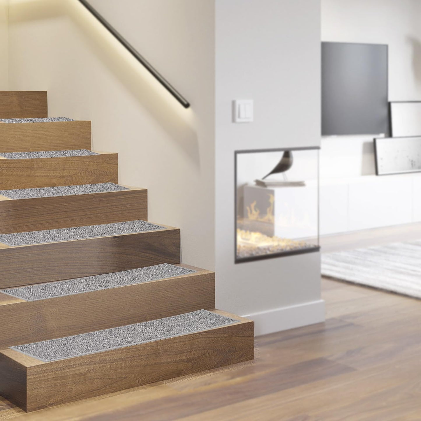 Carpet Stair Treads for Wooden Steps Indoor | Stair Treads Non Slip | Traceless Self Adhesive Stair Runner | Gray 7 Pcs
