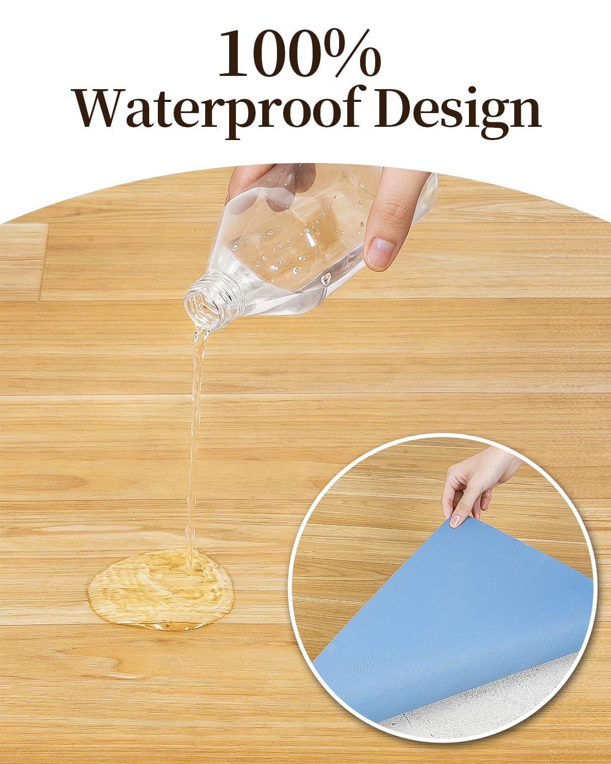 3'×5' Non Slip Vinyl Rug Waterproof 1.8mm Thick, Woodgrain Pattern Vinyl Floor Mat for Dining Table, Kitchen, High Traffic, Low Profile Area Plastic Floor Protector,Wear Resistant PVC Rug Cover Roll