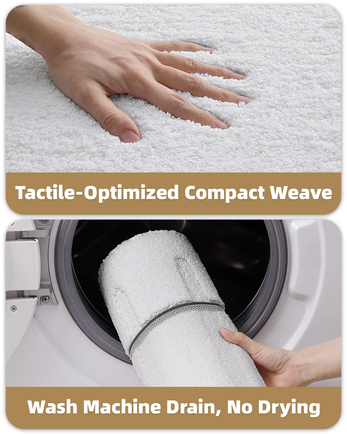 Color&Geometry White Bathroom Rugs 30x17, Ultra Soft Absorbent Microfiber Bath Rugs, Washable Plush Striped Bathroom mat, Non-Slip Bath Mats for Bathroom, Bathtub, Shower, Laundry, White