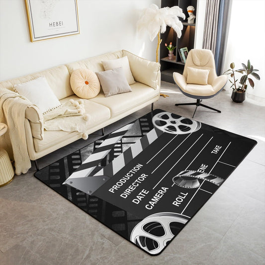 Castle Fairy 70's Vintage Cinema Area Rug 5x6'6'',Movie Theater Decor Non Slip Rug for Teens Adults,Cinema Poster Design Indoor Floor Mat for Chairs Sofa Bedroom