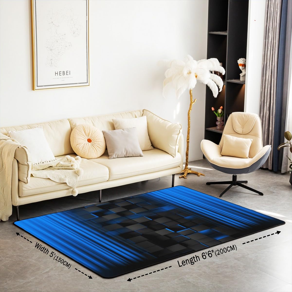 Feelyou Kids Blue and Black Area Rug Ombre Living Room Rugs 5x7 for Boys Teens Bedroom Decor Square Decorative Rug Set Ombre Effects Indoor Floor Mat