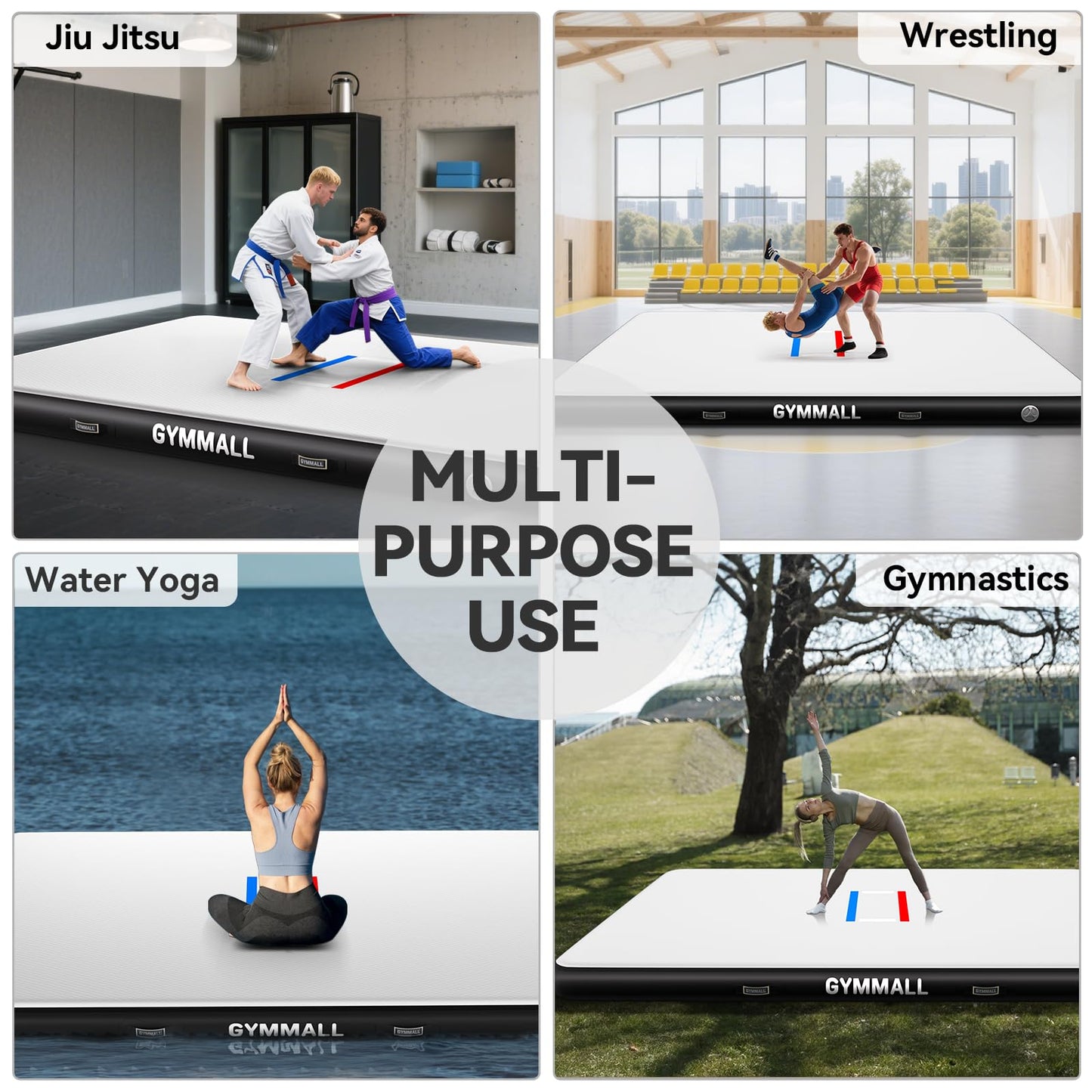 GYMMALL Wrestling Mat Inflatable 10'x6.6', Foldable 4" Thick for Home Outdoor Indoor, Waterproof PVC Mat for Jiu Jitsu, Gymnastics, Water Yoga, PE Training, BJJ, MMA, Martial Art, Grappling, Judo, Boxing