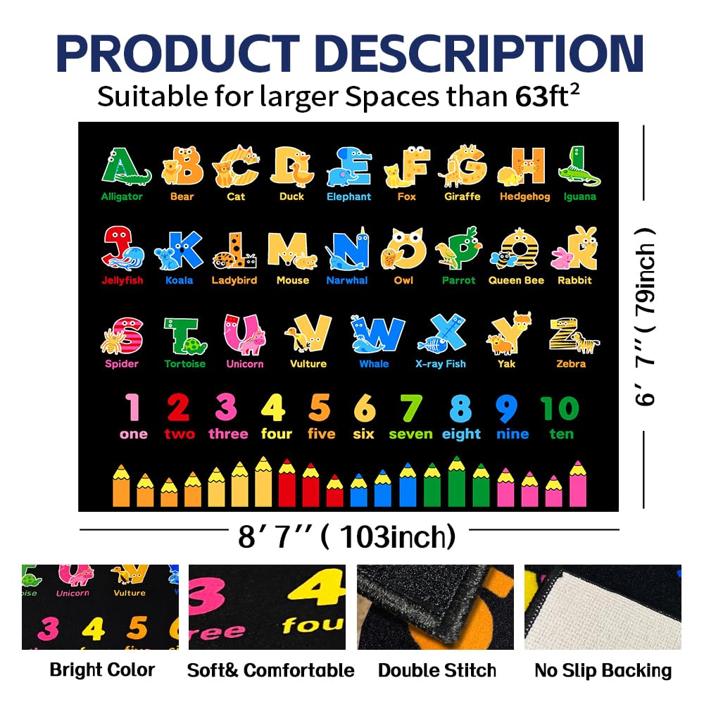 AlaTyche Classroom Rug Elementary 7x9 ft with Alphabet Crayon Number