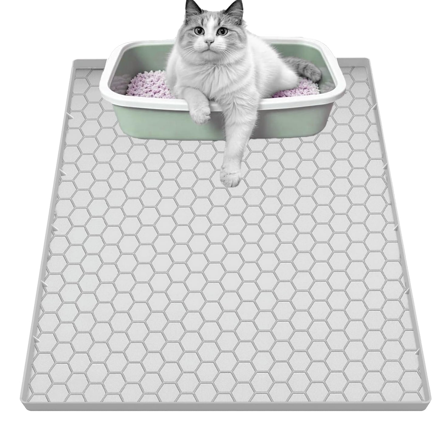 JSXZWOO Cat Litter Mat for Litter Box, Silicone Large Cat Litter Trapping Mat - 25x19 in, Waterproof & Non-Slip, Durable & Easy Clean, Light Grey