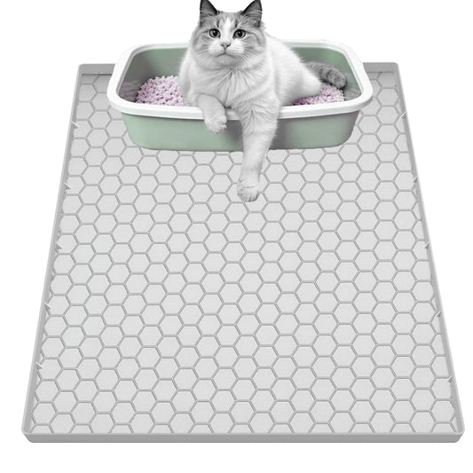 JSXZWOO Cat Litter Mat for Litter Box, Silicone Large Cat Litter Trapping Mat - 25x19 in, Waterproof & Non-Slip, Durable & Easy Clean, Light Grey