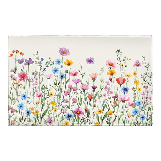 Evlaschin Spring Summer Floral Bathroom Rug 32x20in- Watercolor Wildflowers Non-Slip Bath Mats- Herb Flowers Plant Botanical Soft Bath Rugs for Shower Room Bathtub Sink Bedside Seasonal Decor