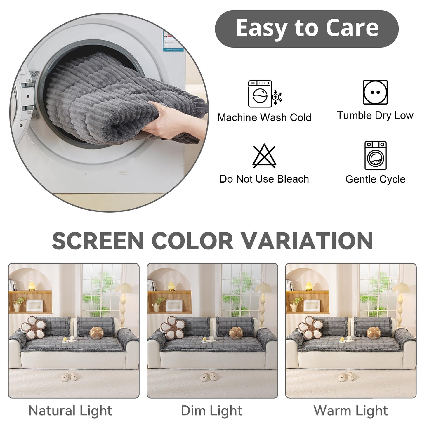 OstepDecor Couch Cover for Dogs, Washable Non Slip Sofa Cover for Pets, Soft Couch Covers for Sofa, Loveseat and Sectional, Furniture Protector Against Pet Hair & Scratches (27.6" x 27.6", Dark Grey)
