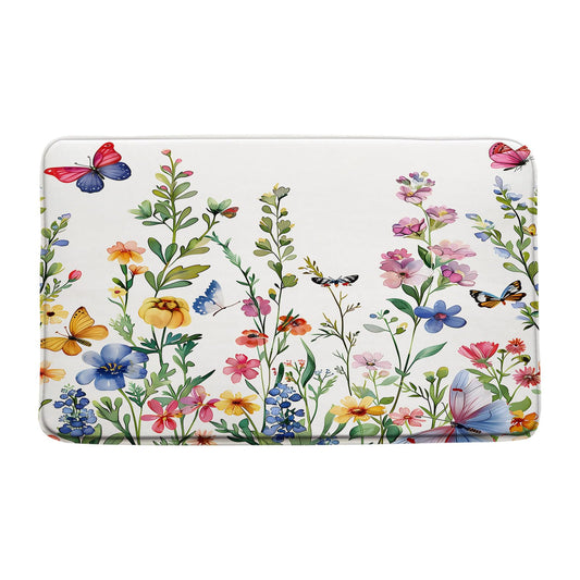 CCXTCZ Floral Plant Bath Mat Flower Butterfly Watercolor Wildflower Botanical Boho Leaves Nature Colorful Rustic Spring Bathroom Kitchen Rugs,17.8x29.5 Inch