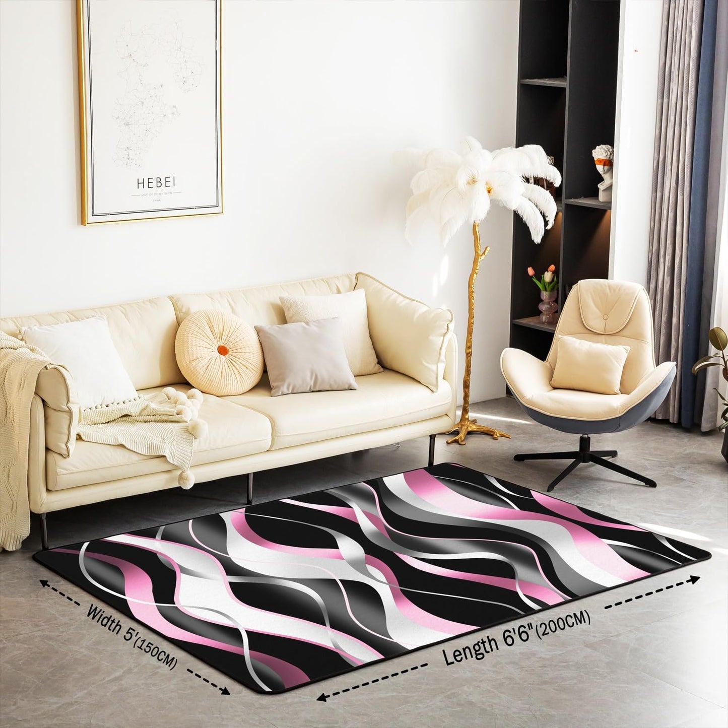 Feelyou Pink Stripes Living Room Rugs Area Rug 5x7 Ombre Decorative Carpet for Boys Teens Decor Geometric Accent Rug Modern Striped Art Decorative Rug Abstract Art Doormats Floor Mat