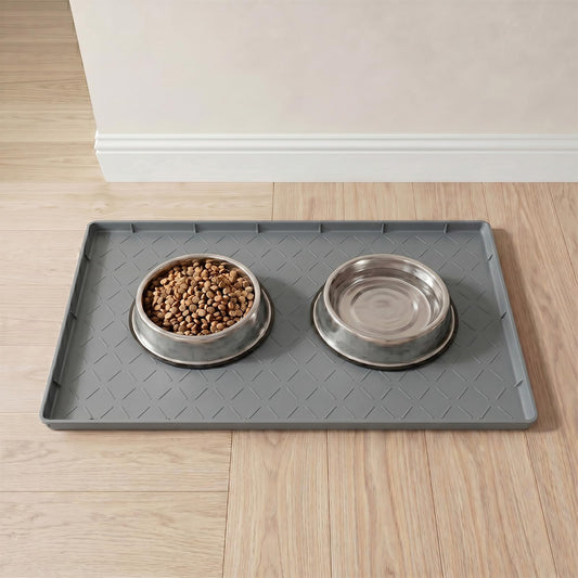 MateeyLife Silicone Mat Waterproof 12"X19", Ideal for Dog and Cat Food Mat, Dog Bowl Mats for Food and Water, Pet Placemat with Lip for Messy Drinkers to Protect Floor, Dark Grey