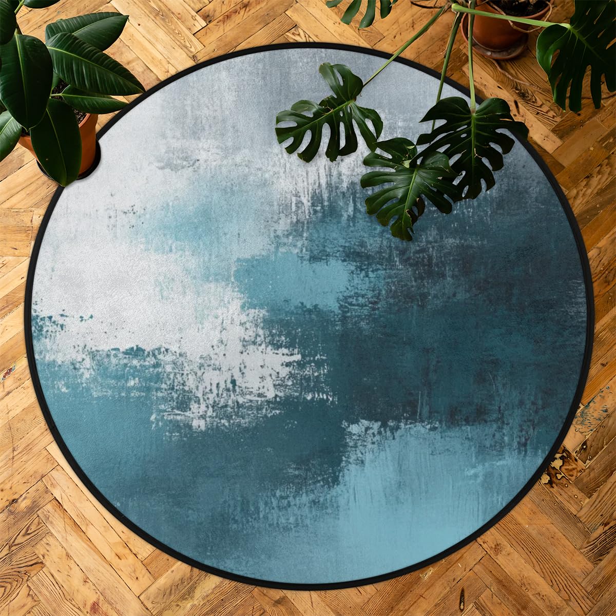 Round Area Rug 3 ft - Abstract Watercolor Washable Circle Rugs Non Slip Round Floor Mat - Soft Large Carpet for Living Room Nursery Bedroom Kitchen