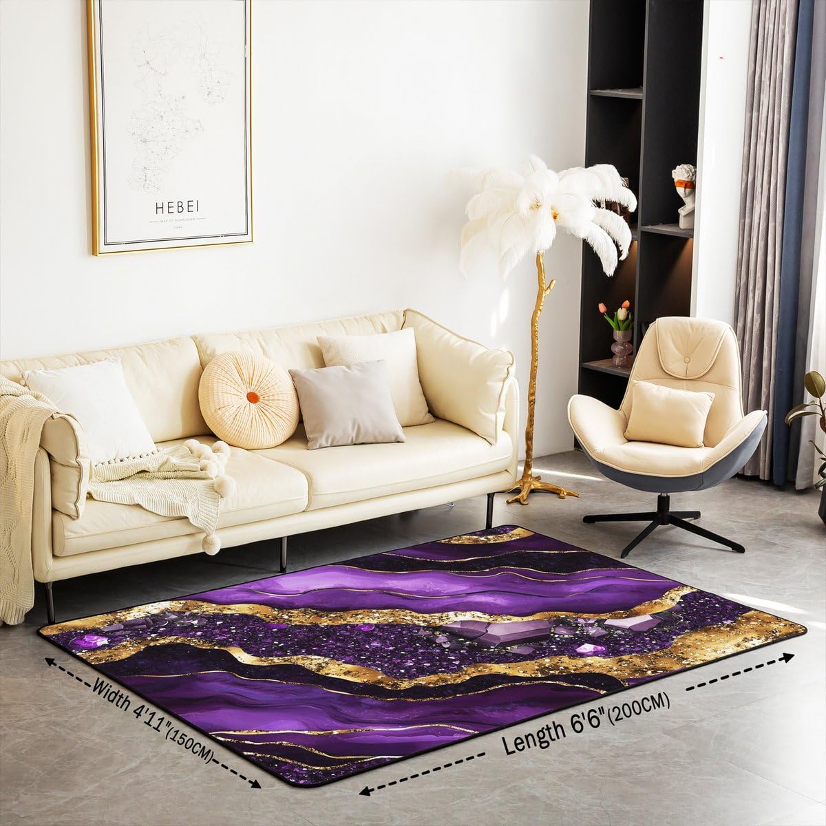 Erosebridal Marble Area Rug 5x7 Gold Purple Living Room Rug Non Slip Aesthetics Marbling Carpet for Bedroom Kitchen Watercolor Abstract Indoor Floor Mat Non Slip