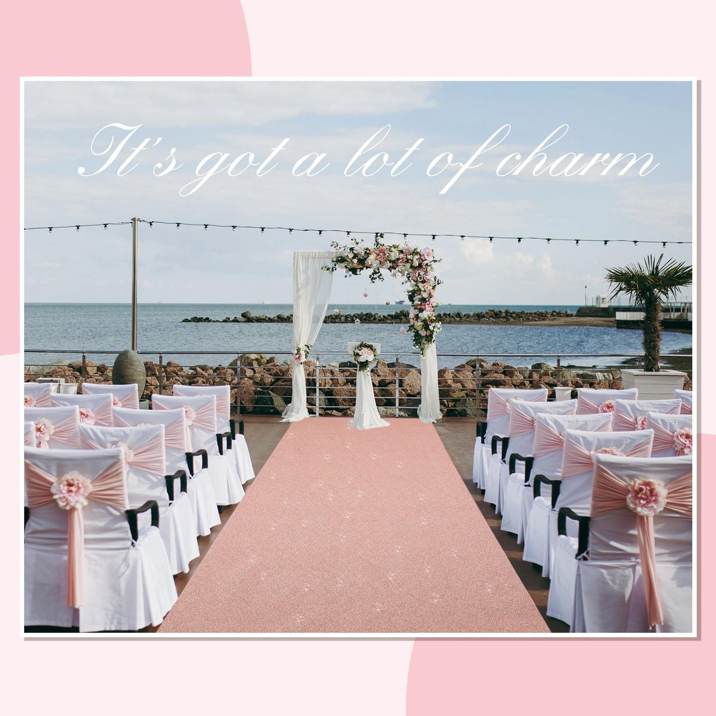 Shihanee Sequin Aisle Runner for Wedding Glitter Rug with Carpet Tape Sparkly Prom Outdoor Floor Birthday Carpet Runner for Ceremony Event Graduation Party(2 x 15 ft,Rose Gold)