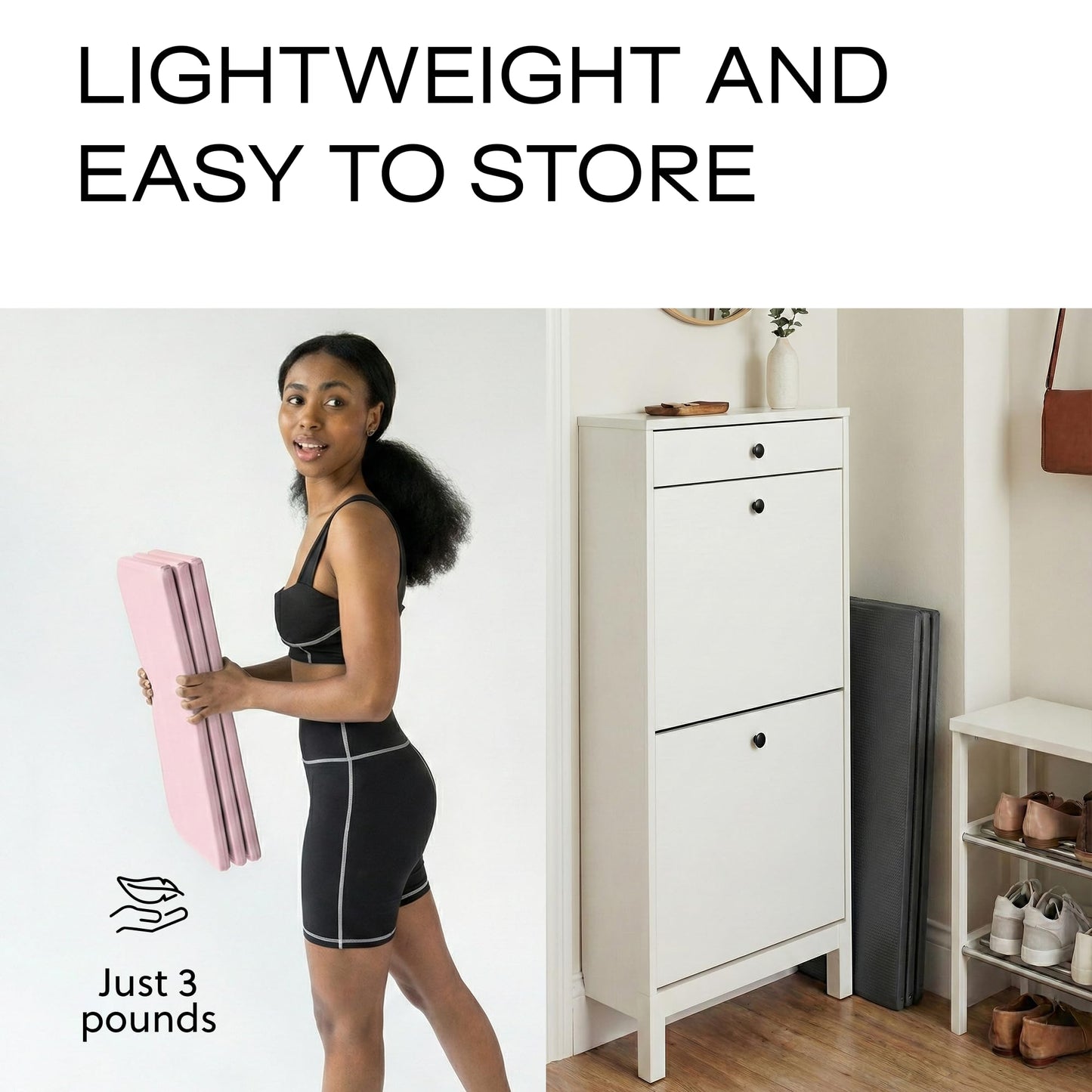 Stakt – Foldable Multi-Purpose Fitness & Yoga Mat with Patented Design, Workout Mat with Non-Slip Surface, Portable & Lightweight, For Studio or Home Use, As Seen on Shark Tank (Rosewater)