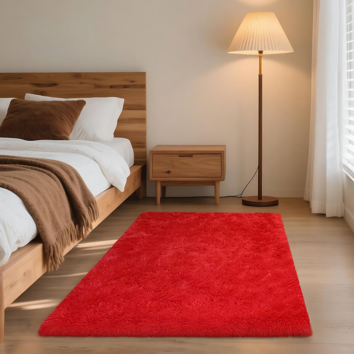 Mhyup 3x5 Red Rug for Bedroom Living Room, Fluffy Small Area Rug Soft Shag Non-Slip Carpet for Kids Boys and Girls Nursery Room Dorm Indoor Home Decor (3ft x 5ft, Red)