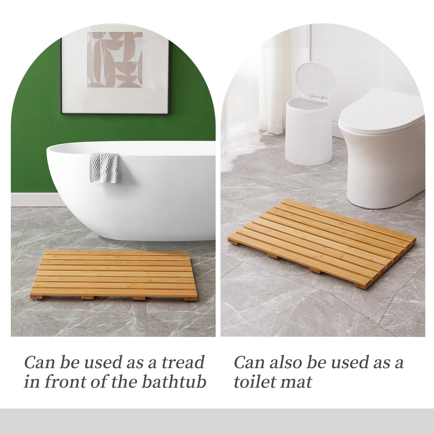 Bamboo Bath Mat for Shower with Non-Slip Rubber,Bathtub Mat,Floor Mat,Shower Mat for Indoor,Outdoor,Spa, Sauna, Pool (Natural, 25.5 * 17 * 1.4 inches)