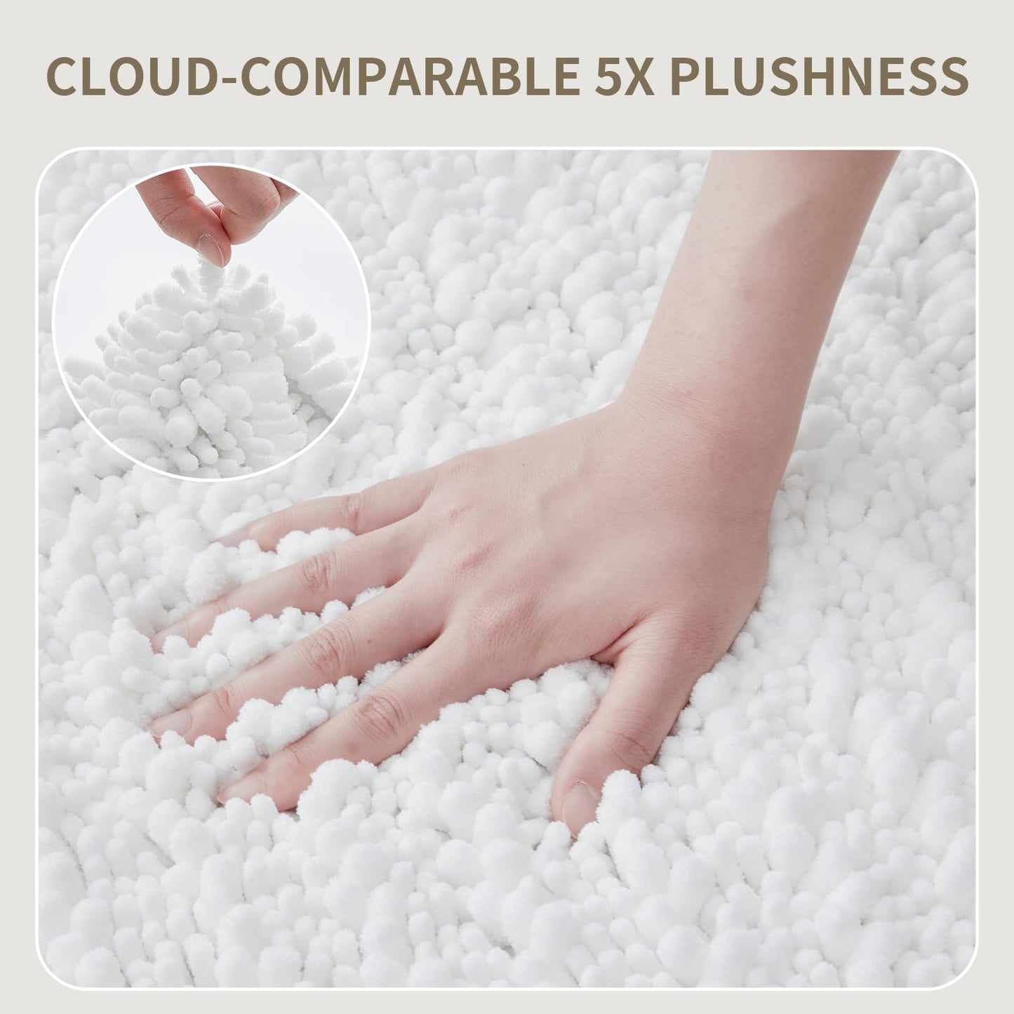 Ruggnovea Bathroom Rugs Non Slip Washable 32x20, Extra Thick Soft Chenille Absorbent Bath Mat, High Density Barrier Non Slip Backing, Quick Dry Plush Shaggy Floor Carpet for Tub&Shower, White
