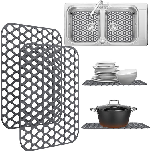 Silicone Sink Protectors for Kitchen Sink – 2 Pack Kitchen Sink Mats for Bottom of Sink – Heat-Resistant, Dishwasher-Safe Sink Grid – Non-Slip Sink Accessories, Flexible Sink Protector Mat – Gray