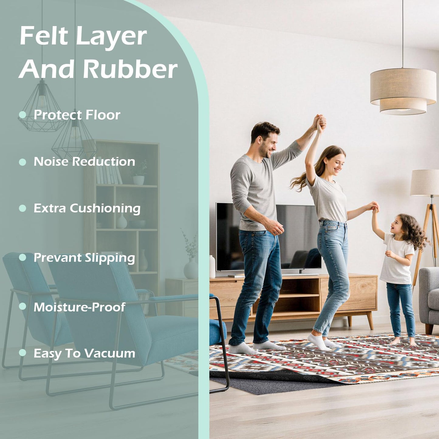 Non-Slip Rug Pads,3x5ft Waterproof Rug Pad,Carpet Pad for Hardwood,Tile,All Floors – Floor Protection,Cushioning, Anti-Slip Grip
