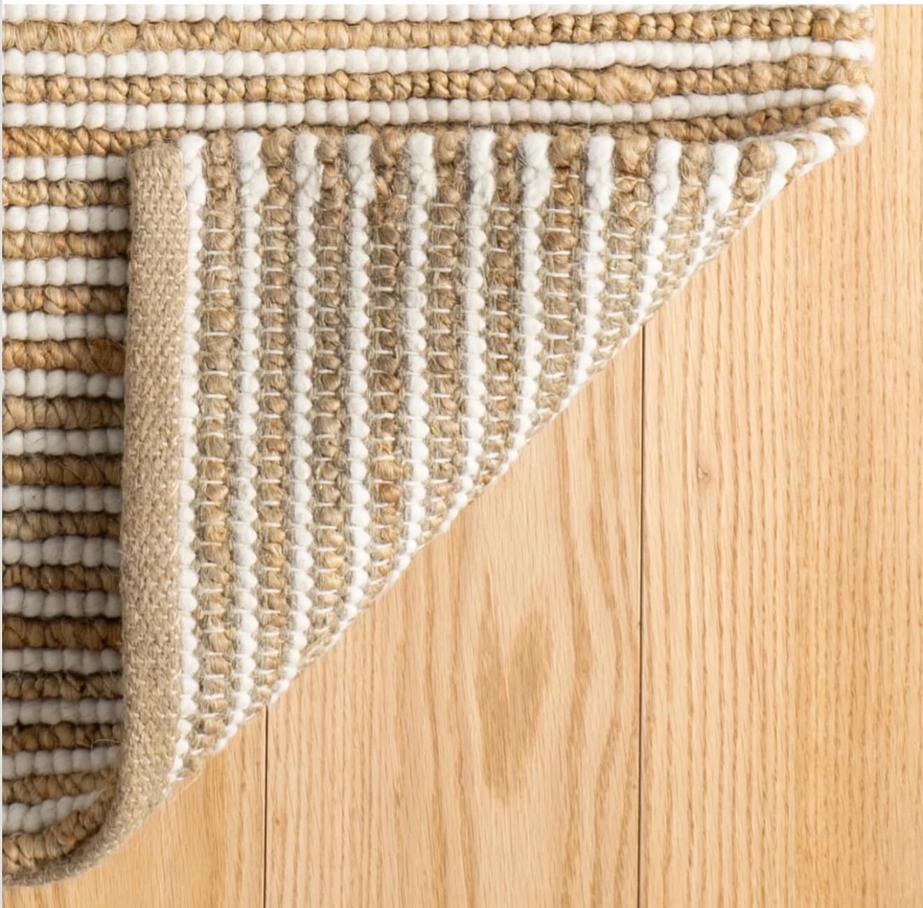 FRELISH DECOR Area Rug 5x8 feet - Premium Wool and Jute Blend Handwoven Rugs - Natural Fiber Chunky Stripe Rugs for Living Room, Bedroom, Hallways, Dining Area: Natural Ivory