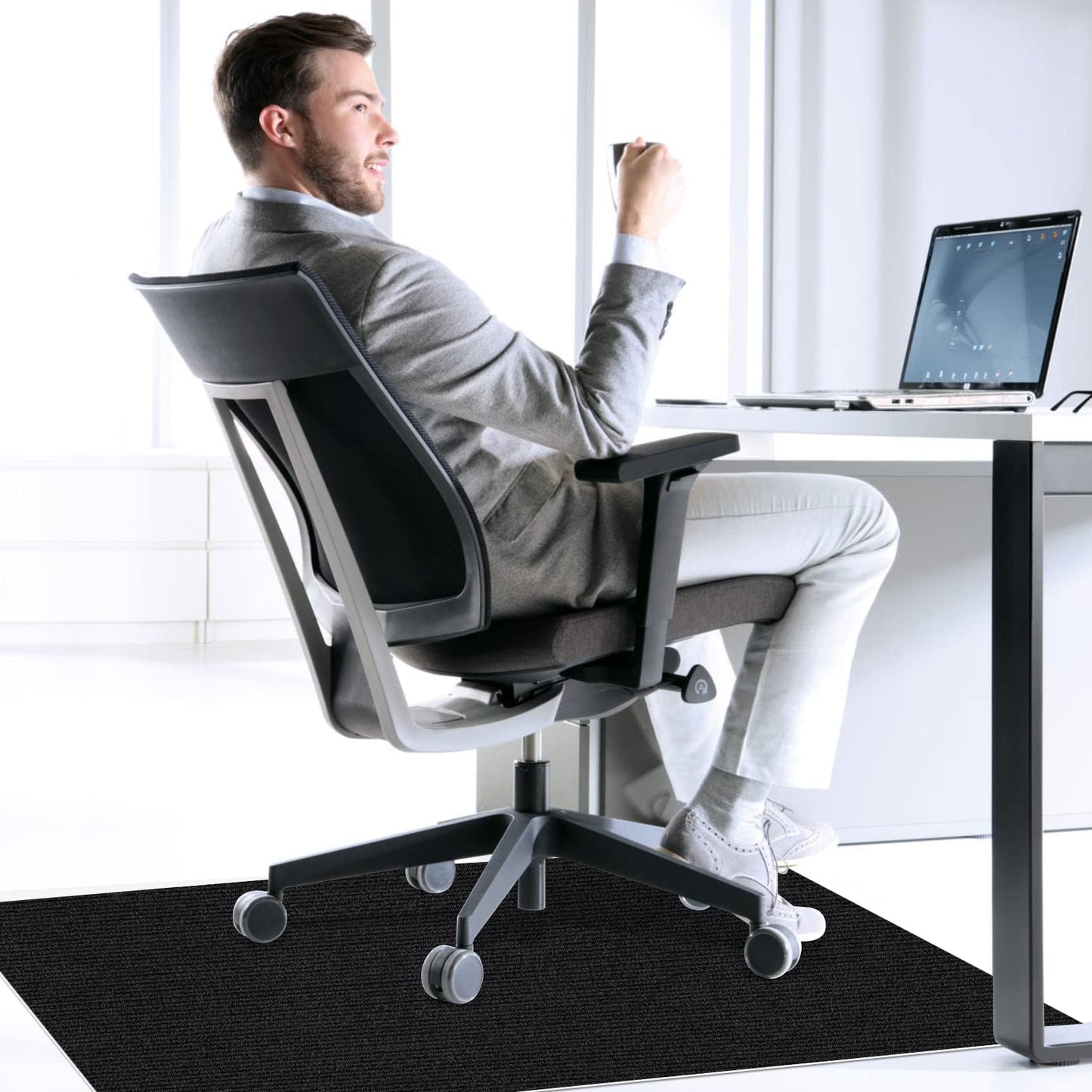 Sycoodeal Office Chair Mat for Hardwood Floor,Office Computer Gaming Chair Mat for Tile Floor,Large Floor Protector Rug,Anti-Slip,Easy to Clean,Carbon-Black (48"x55")