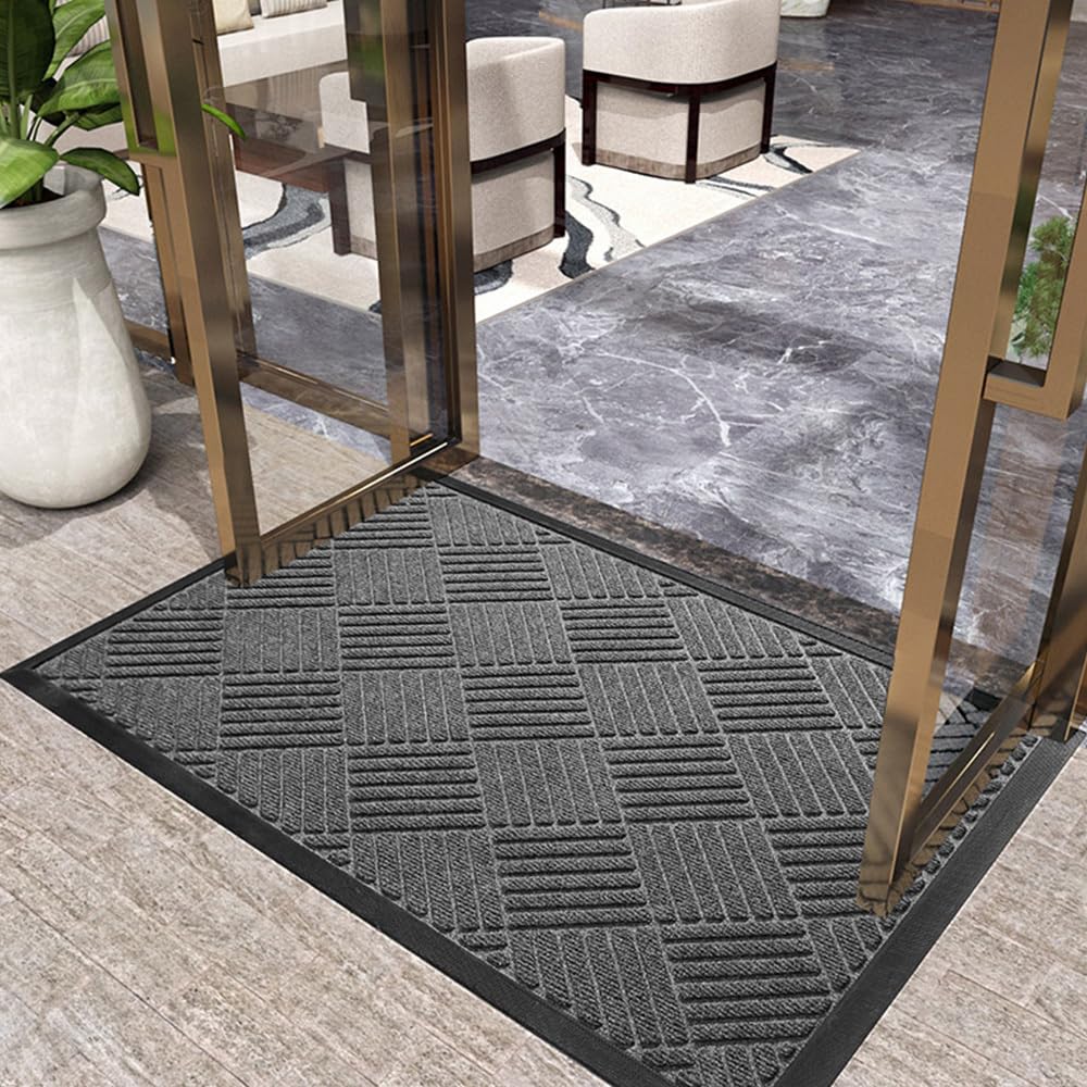 MATZEN Diamond Entrance Mats Indoor Outdoor, Front Door Mat Entryway Entrance Waterproof Outdoor Doormat, Heavy Duty Non Slip Durable Weatherproof Porch Deck Terrace Office Entrance Mat, 4x2, Brown