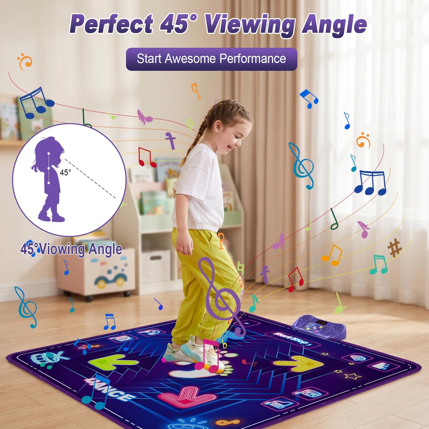 KAKTIN Dance Mat Toys for Kids, Dance Mats with LED Light & Wireless Bluetooth, Music Dance Toy with 5 Modes Game 3 Speeds, Birthday Xmas Gifts for 3-12 Year Old Girls Boys